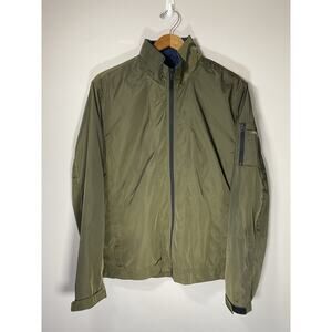 Lucky Brand Jacket Green Lightweight Mid Length Bomber Style Full Zip Hood *FLAW